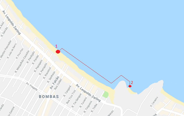 Trajeto de caiaque e stand up paddle em Bombinhas – Rota #02 (Foto: Google Maps)